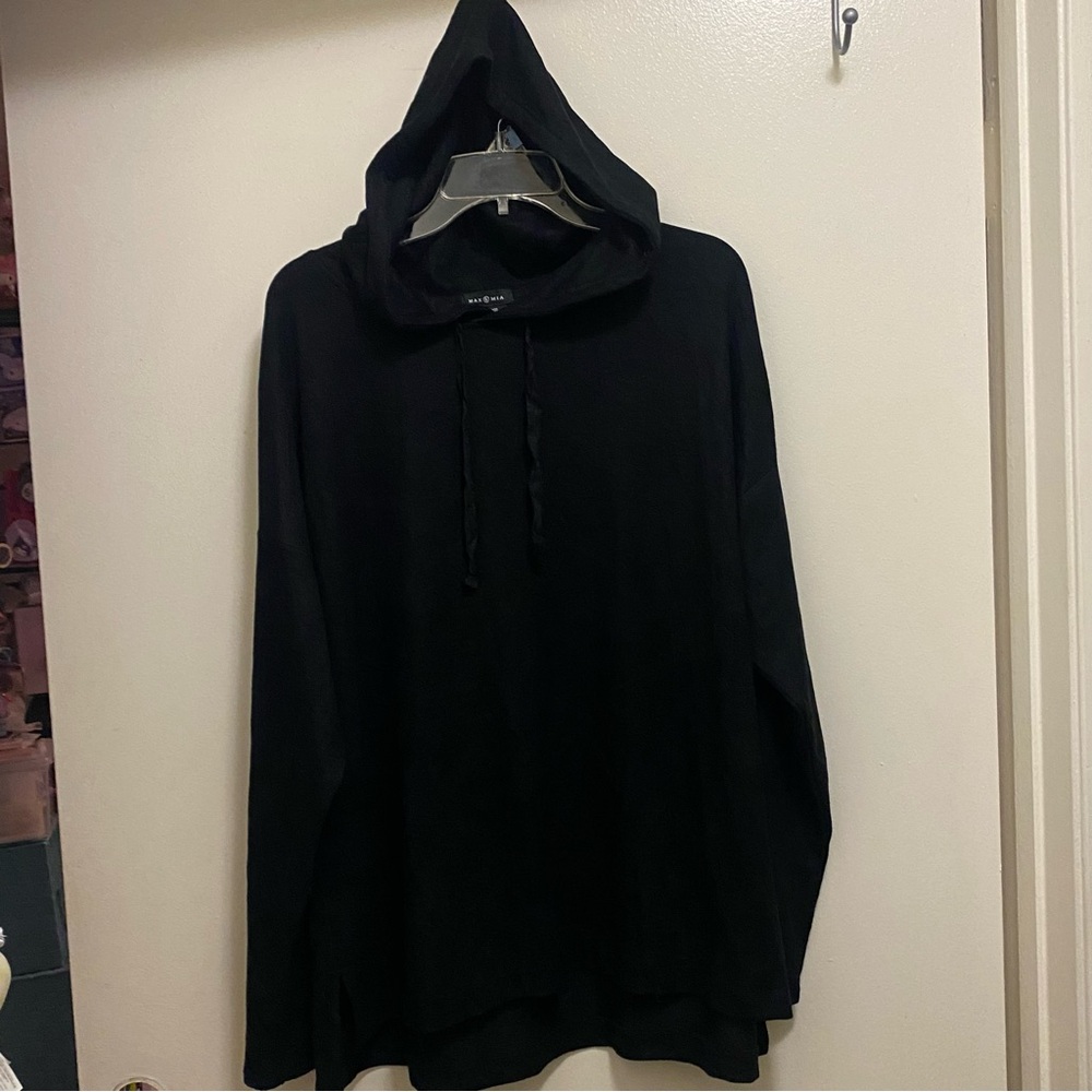 Max Mia Womens Soft Black Hoodie Pullover Sweatshirt 2XL XXL Viscose Blend